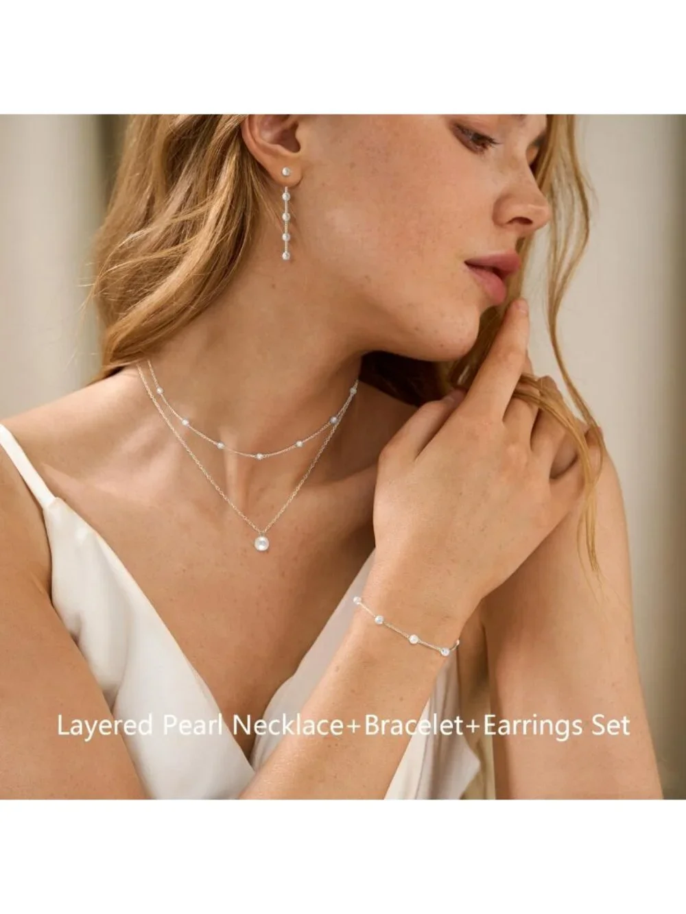 Dainty 14K Gold/Silver Pearl Choker Necklace & Earring Set, Wedding Jewelry
